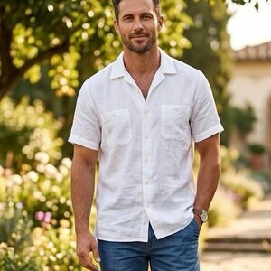 C&C California 100% Linen White Button Front Shirt Men’s XL